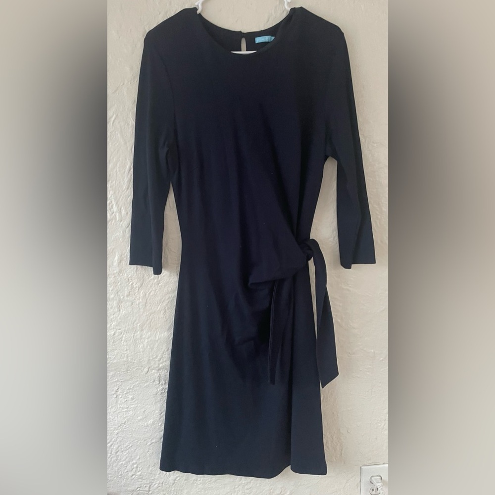 J. McLaughlin Bainbridge rayon blend faux wrap three-quarter sleeve dress; L